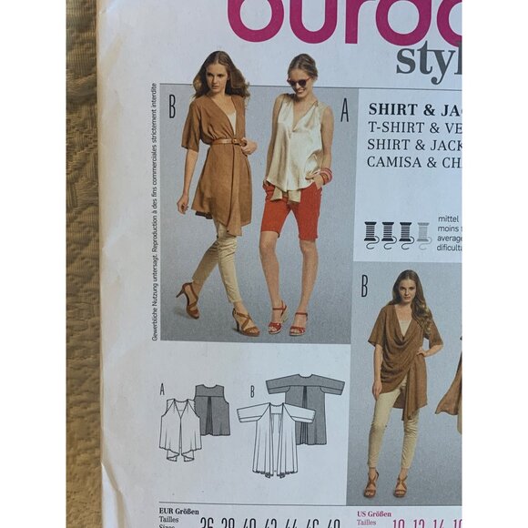 Burda Misses Shirt Jacket Sewing Pattern sz 10-22 7222 - uncut - Picture 3 of 9